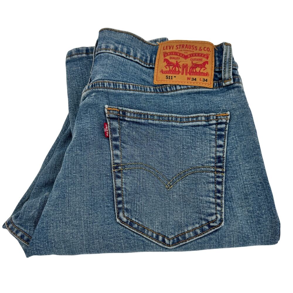 Levi's 511 Jeans‎ Mens 34x34 (33x33 ACTUAL) Slim Fit Blue Denim Faded Wash